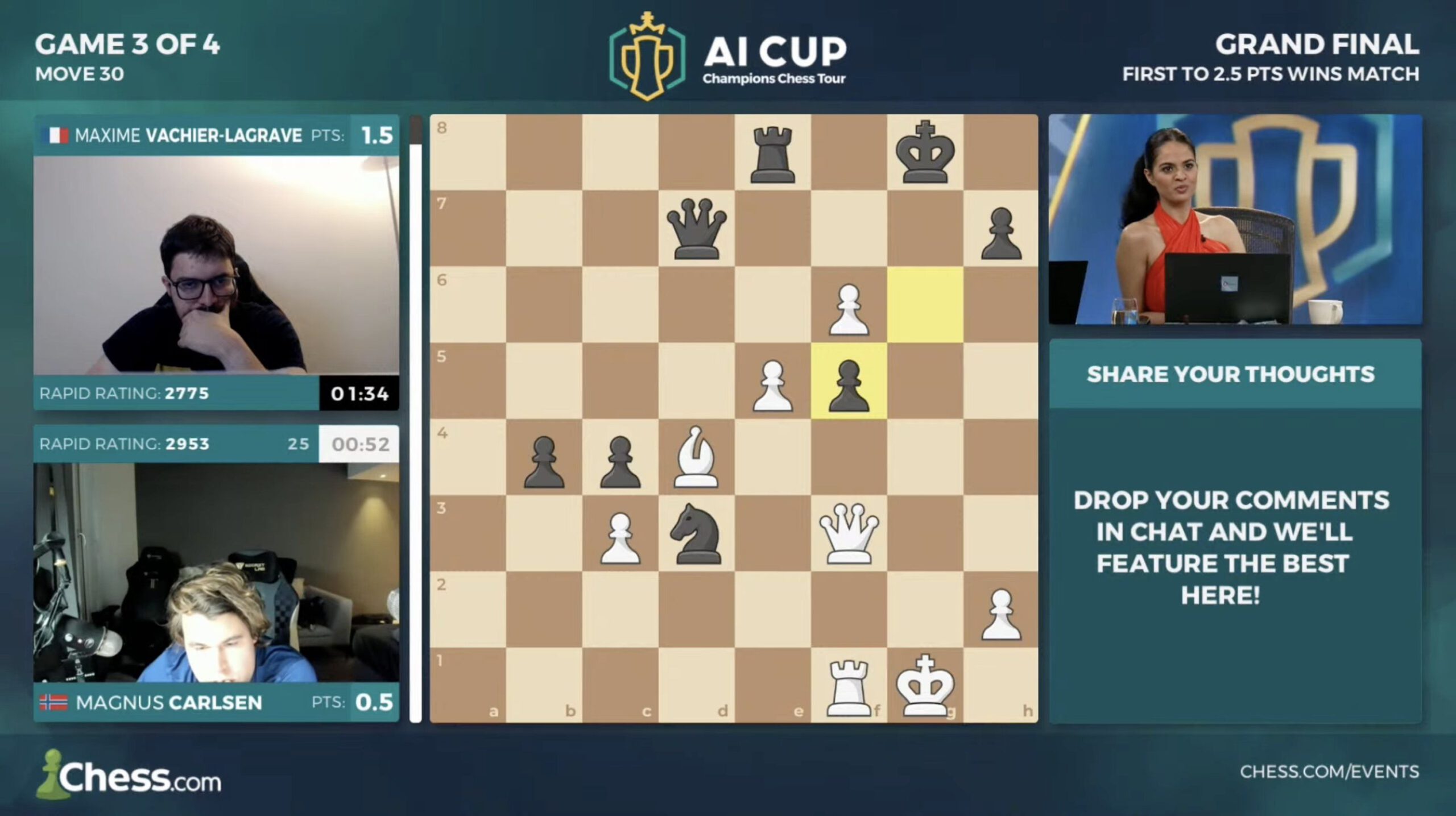 Magnus Carlsen vs GM Vladimir Fedoseev, Blitz Match 3+1, ChessCom